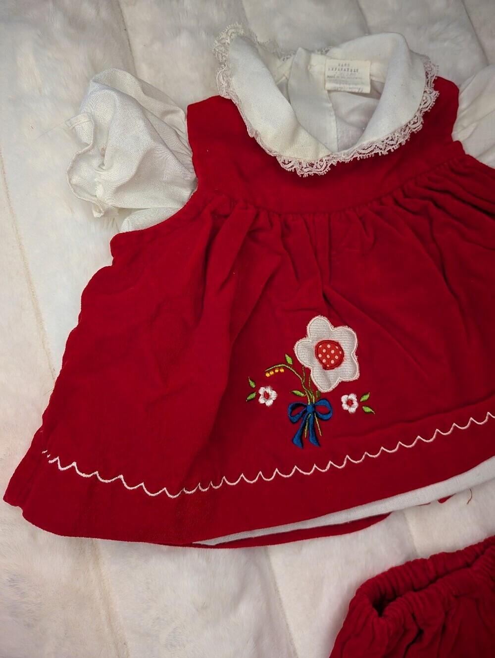 Vtg 1980s Floral Embroidered 2 Piece Infant Set - Picture 2 of 11